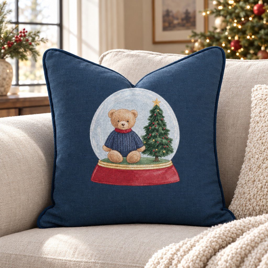 Teddys Snowglobe Navy Blue Throw Pillow - Lemon Park