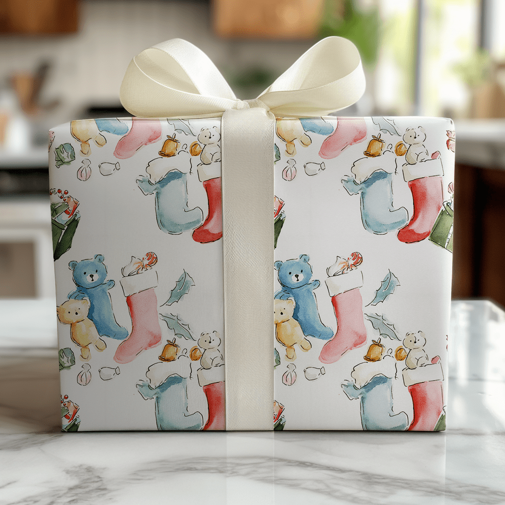 Teddy’s Stocking - Wrapping Paper - Lemon Park