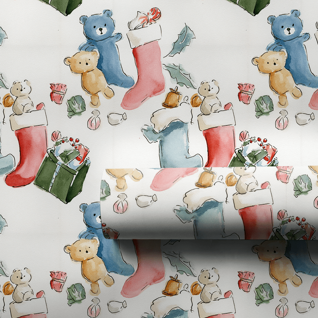 Teddy’s Stocking - Wrapping Paper - Lemon Park
