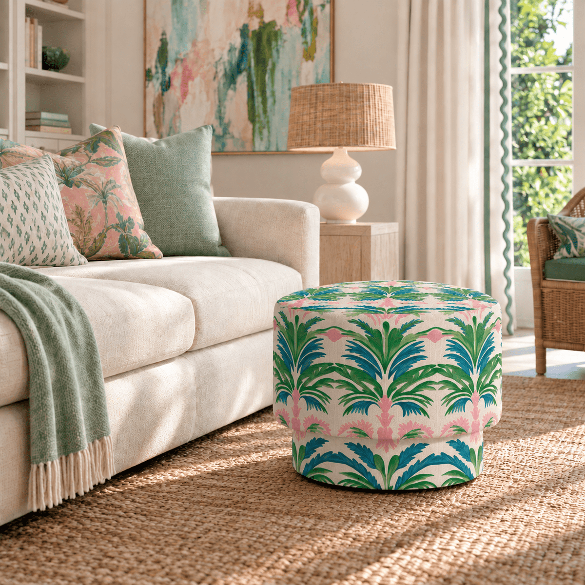 The Adelaide Ottoman in Bellagio Blush - Lemon Park