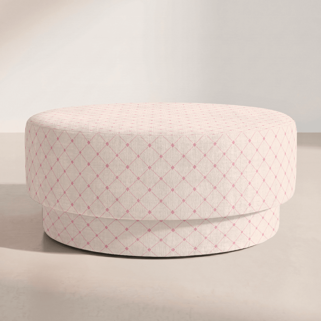 The Adelaide Ottoman in Bellagio Blush Linen Lattice - Lemon Park