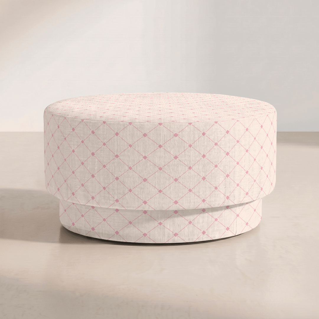 The Adelaide Ottoman in Bellagio Blush Linen Lattice - Lemon Park
