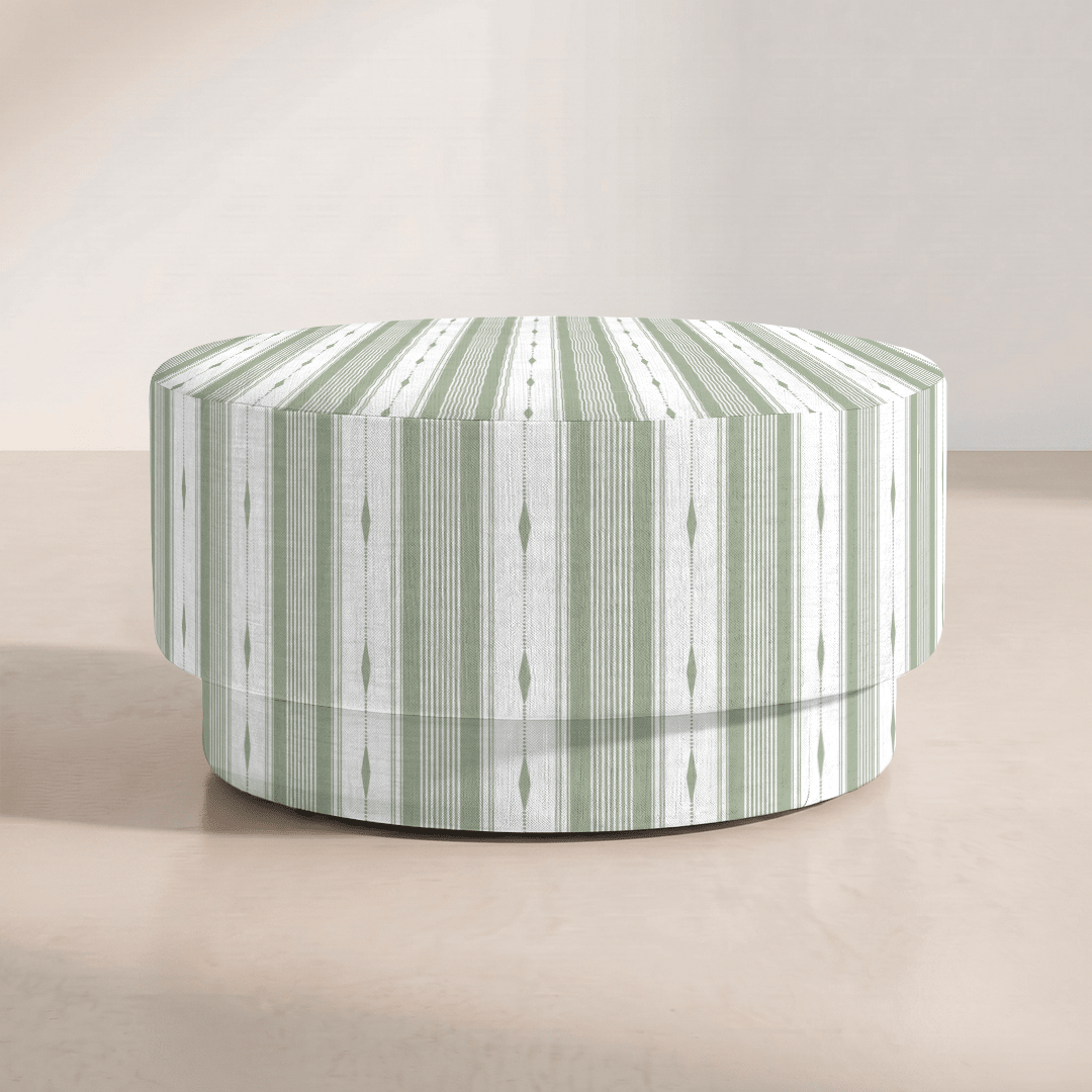 The Adelaide Ottoman in Blue Dresses Lemongrass Stripes - Lemon Park