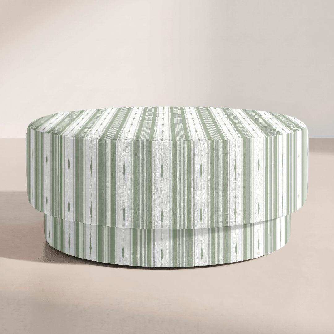 The Adelaide Ottoman in Blue Dresses Lemongrass Stripes - Lemon Park