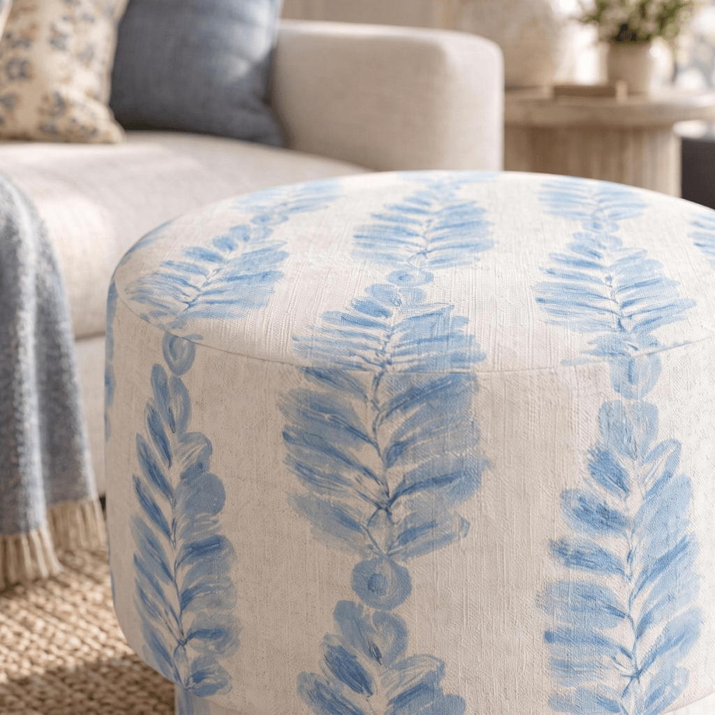 The Adelaide Ottoman in Carolina Ferns - Lemon Park
