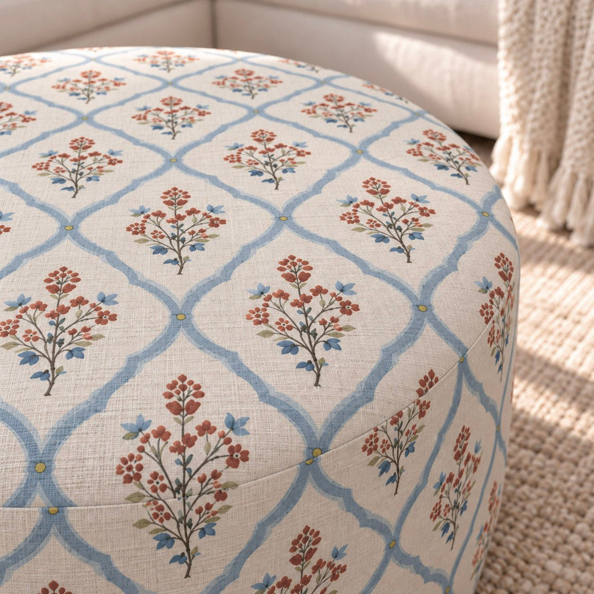 The Adelaide Ottoman in Chambray Tiles - Lemon Park