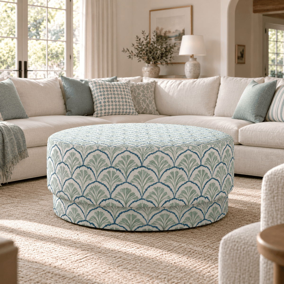 The Adelaide Ottoman in Hint Of Lime Sprouts - Lemon Park
