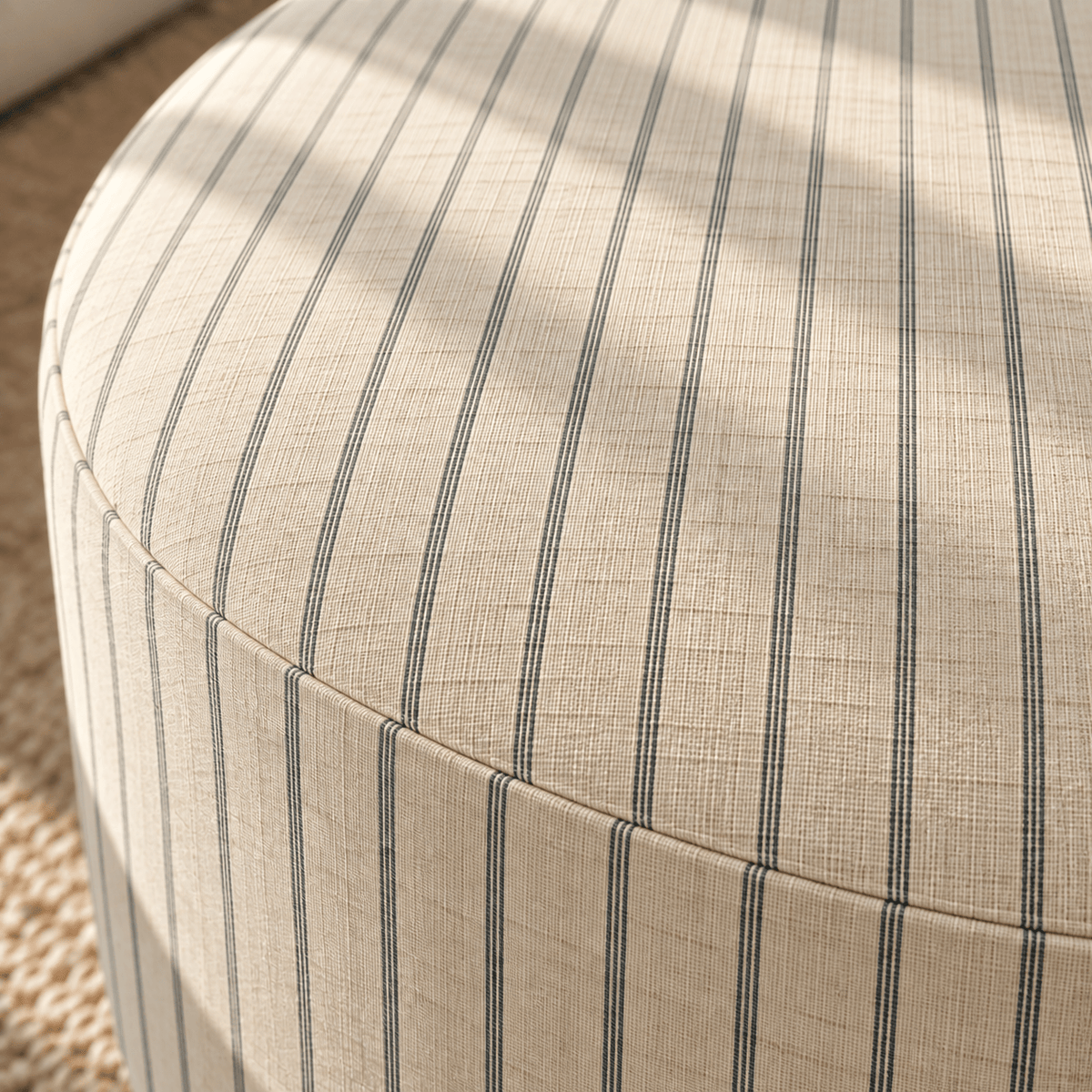 The Adelaide Ottoman in Jude Pinstripe - Lemon Park