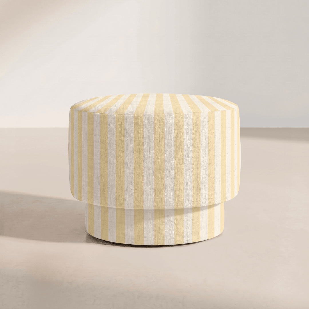 The Adelaide Ottoman in Juliet's Garden Easter Yellow Stripe - Lemon Park