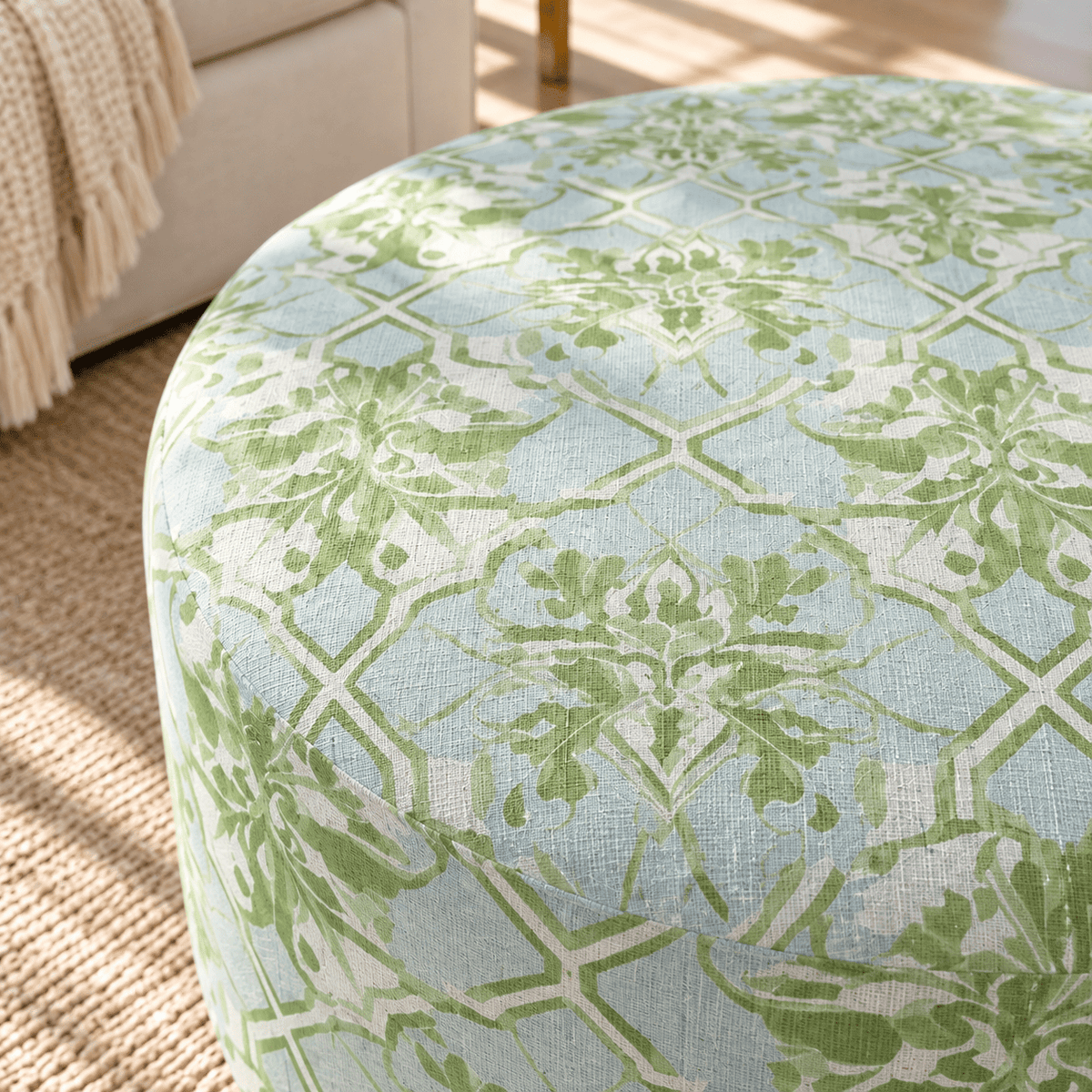 The Adelaide Ottoman in Key Lime - Lemon Park