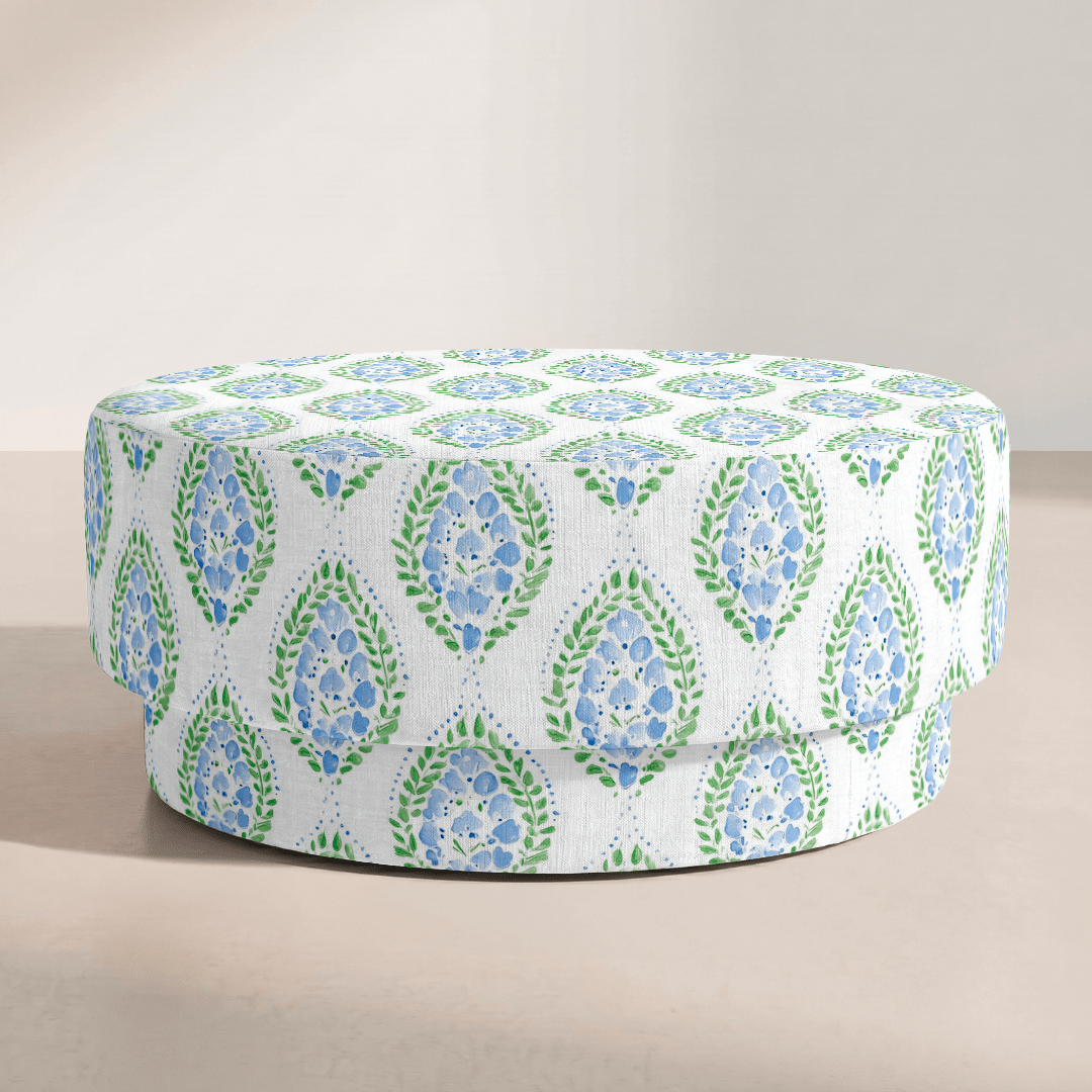 The Adelaide Ottoman in Leaf Me Be - Lemon Park