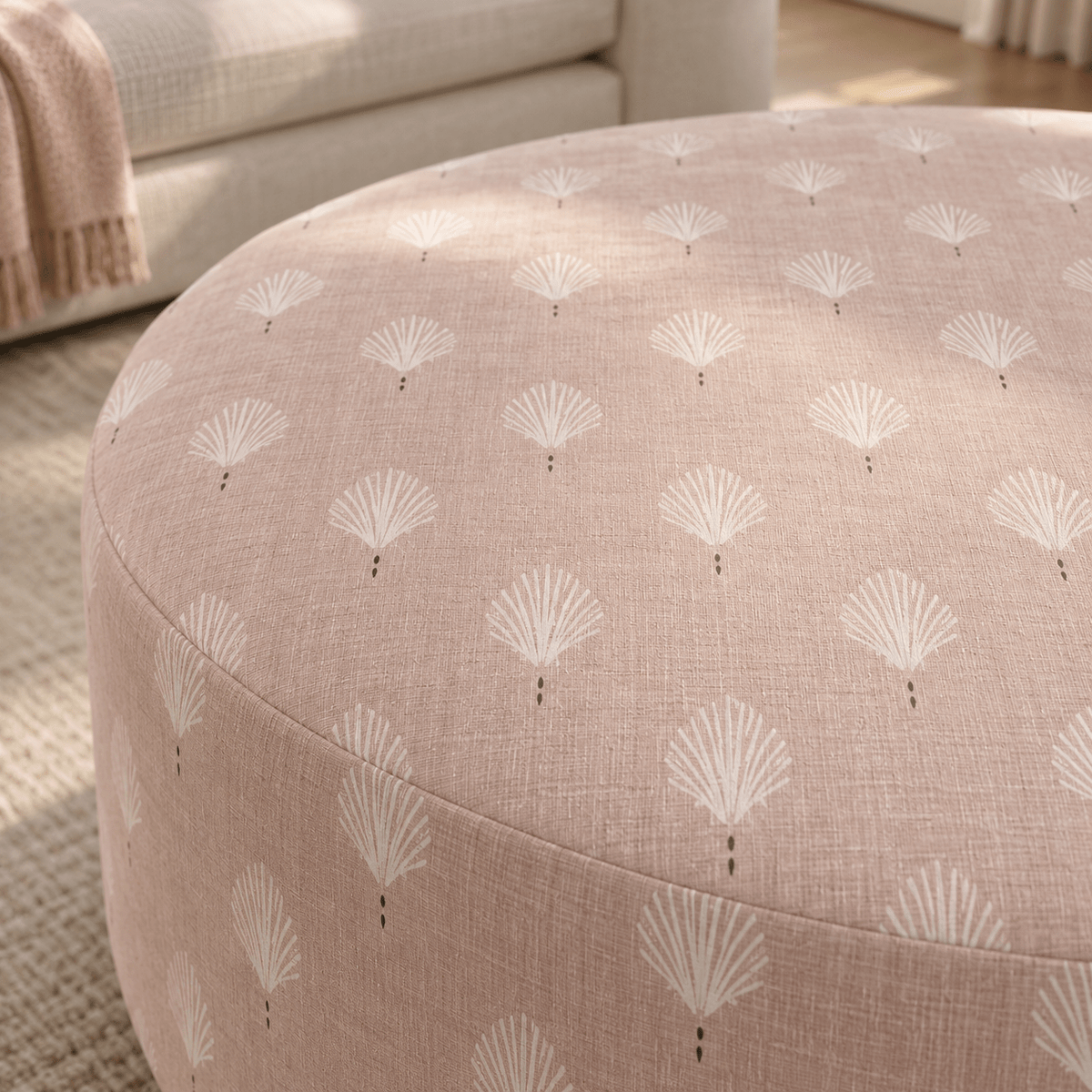 The Adelaide Ottoman in Loose Stems Petaline Block Print - Lemon Park
