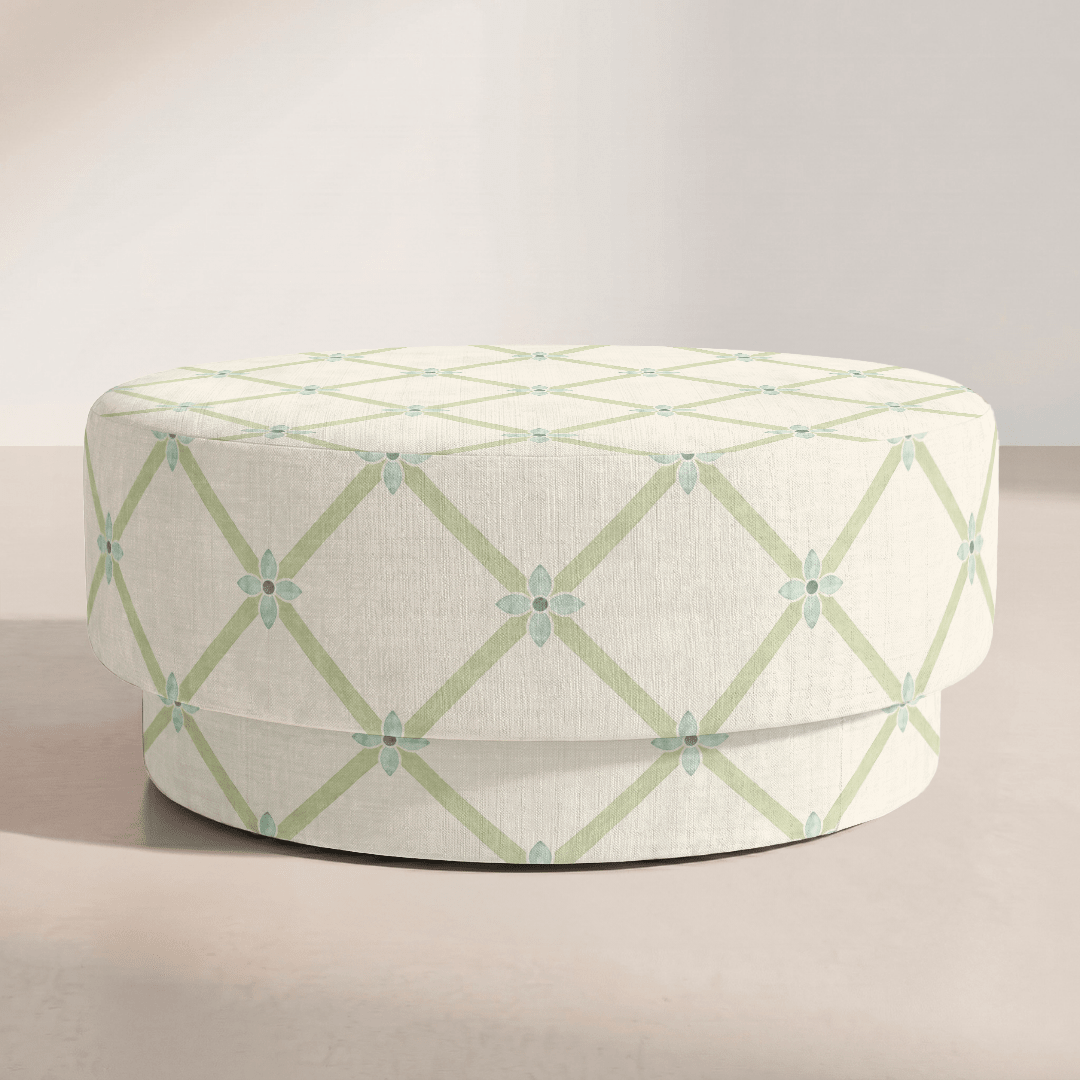 The Adelaide Ottoman in Mint To Be Floral Lattice - Lemon Park