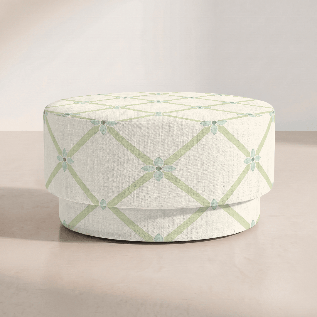The Adelaide Ottoman in Mint To Be Floral Lattice - Lemon Park