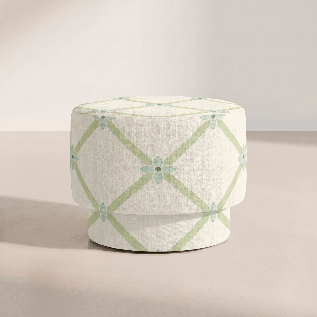 The Adelaide Ottoman in Mint To Be Floral Lattice - Lemon Park
