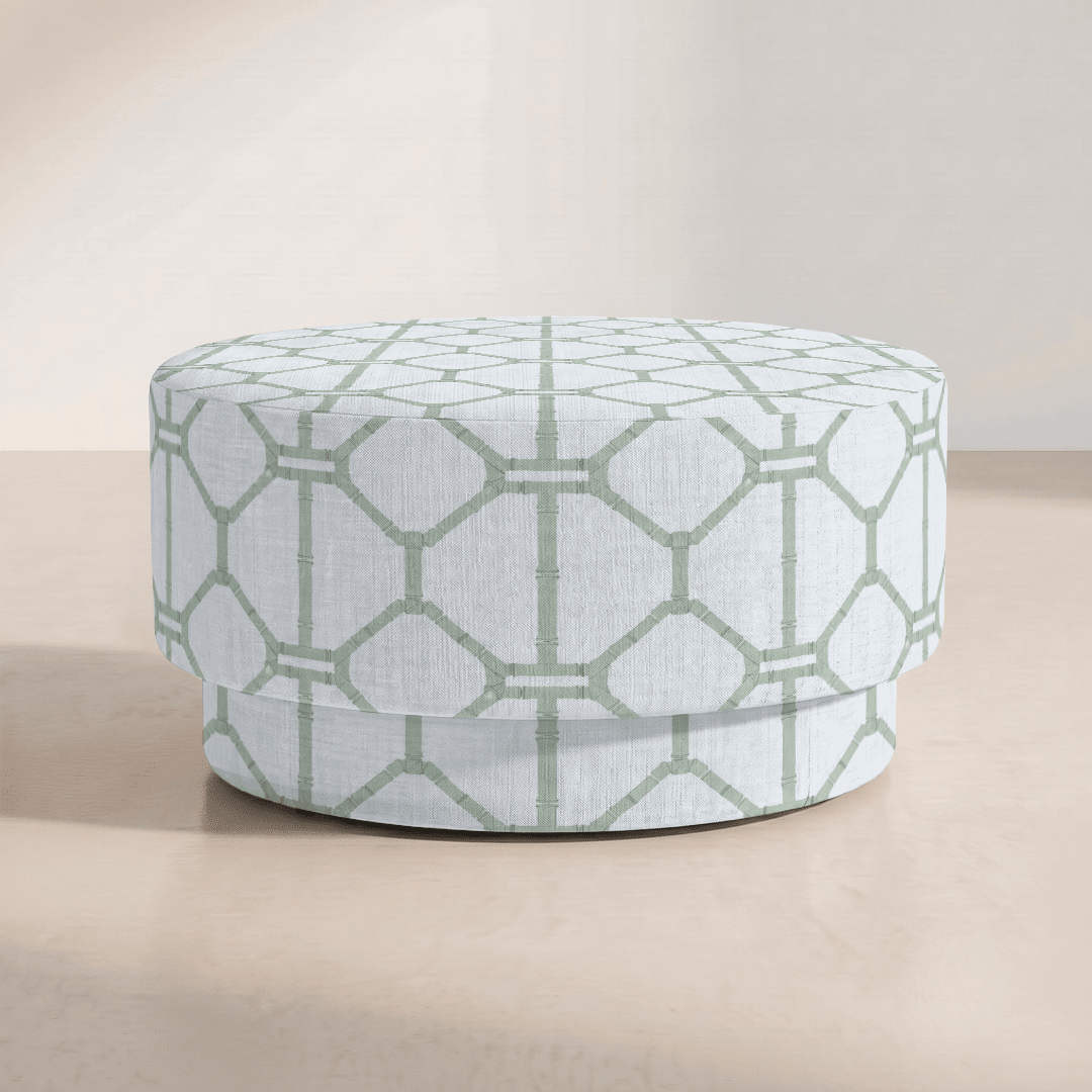 The Adelaide Ottoman in Palm Promenade Cool Mint Bamboo Trellis - Lemon Park