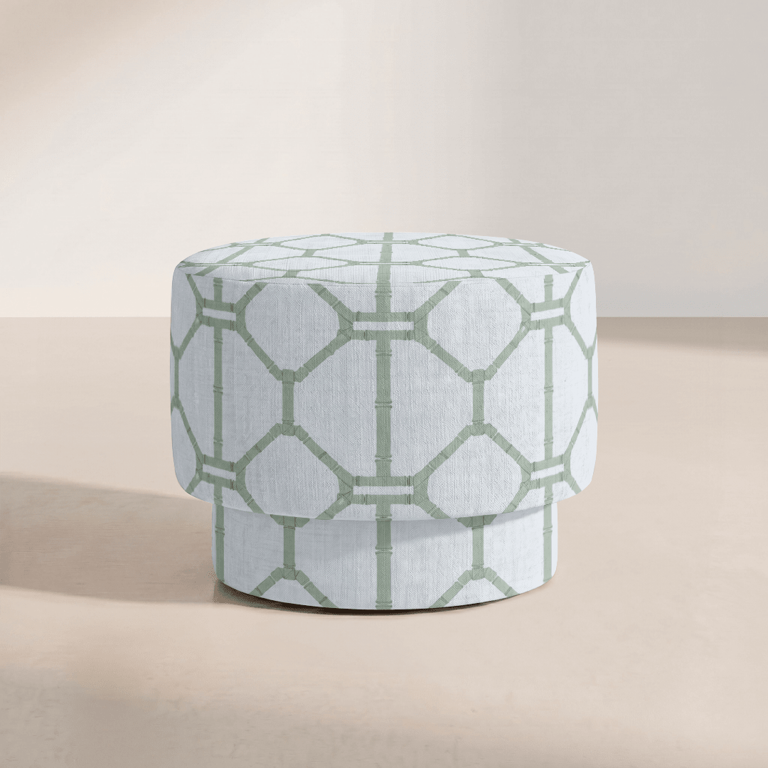 The Adelaide Ottoman in Palm Promenade Cool Mint Bamboo Trellis - Lemon Park