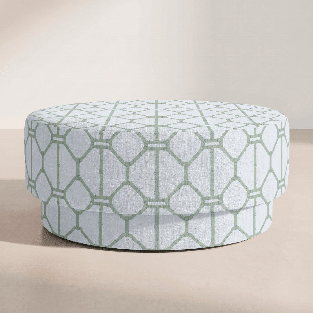 The Adelaide Ottoman in Palm Promenade Cool Mint Bamboo Trellis - Lemon Park