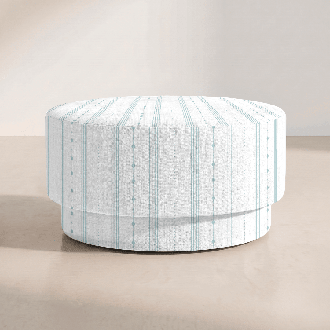 The Adelaide Ottoman in Pearl's Haven Spring Blue Stripes - Lemon Park
