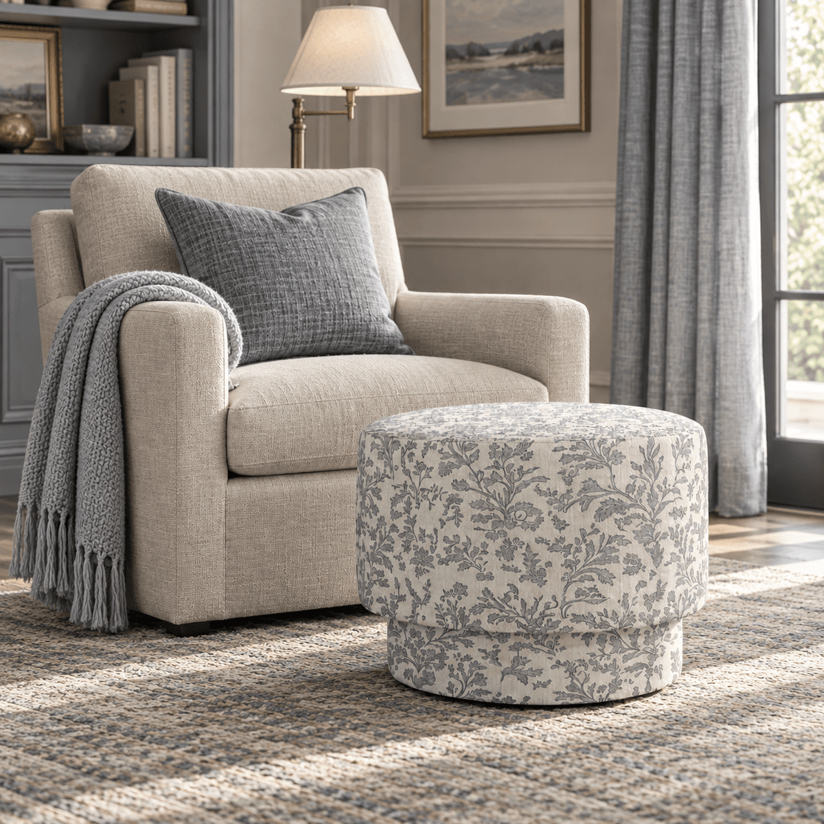 The Adelaide Ottoman in Ruby Nell - Lemon Park