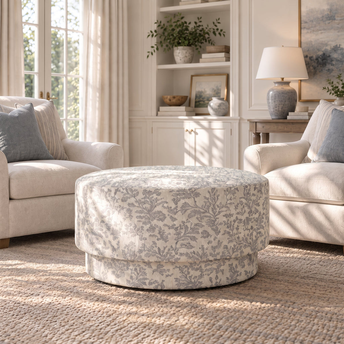 The Adelaide Ottoman in Ruby Nell - Lemon Park