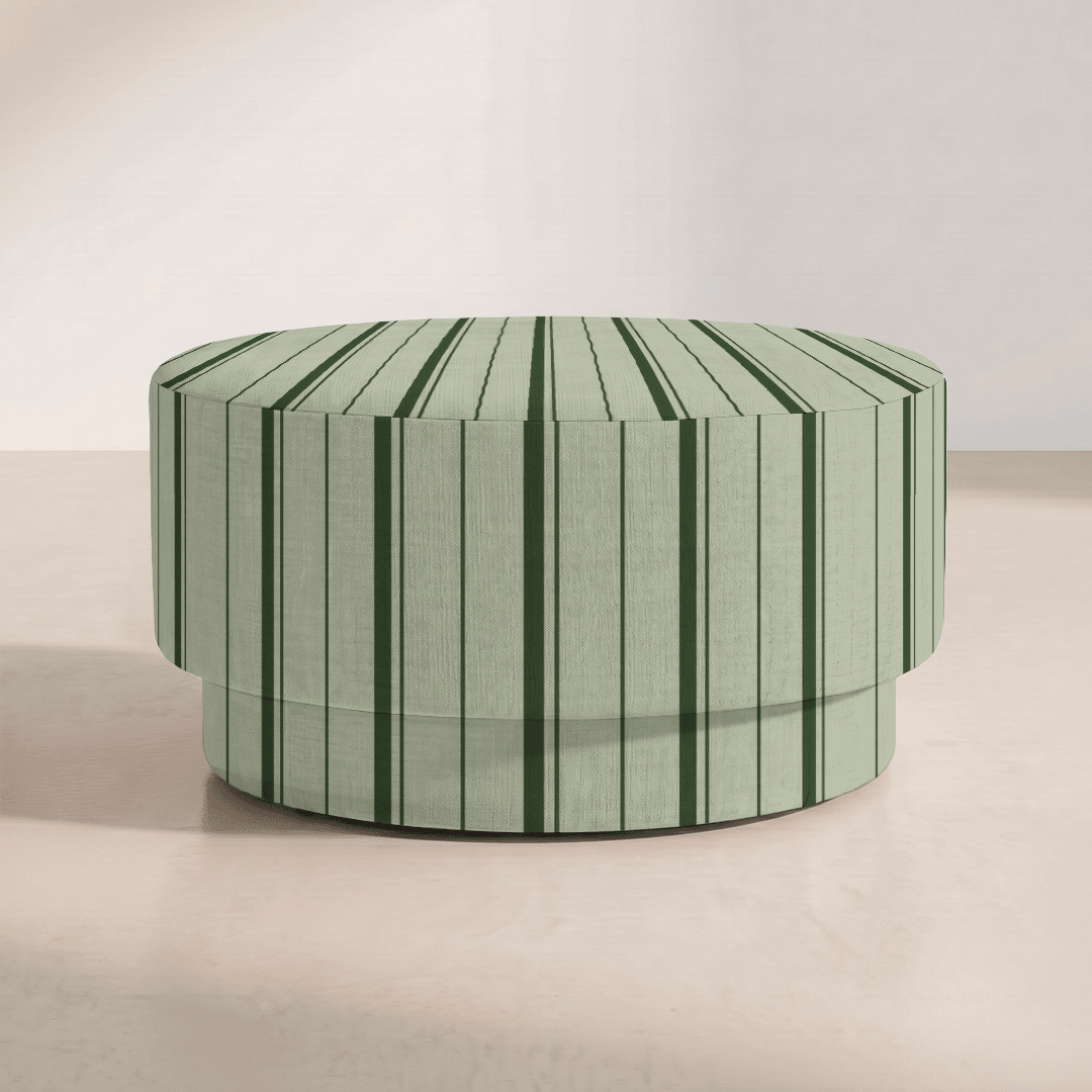 The Adelaide Ottoman in The Silk Garden Sage Stripes - Lemon Park