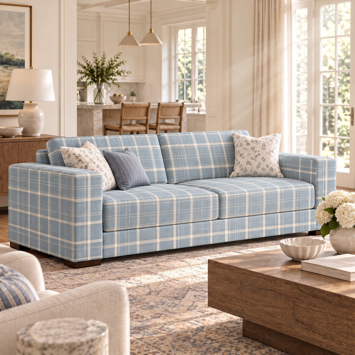 The Christopher Sofa in Benjamin Gingham - Lemon Park