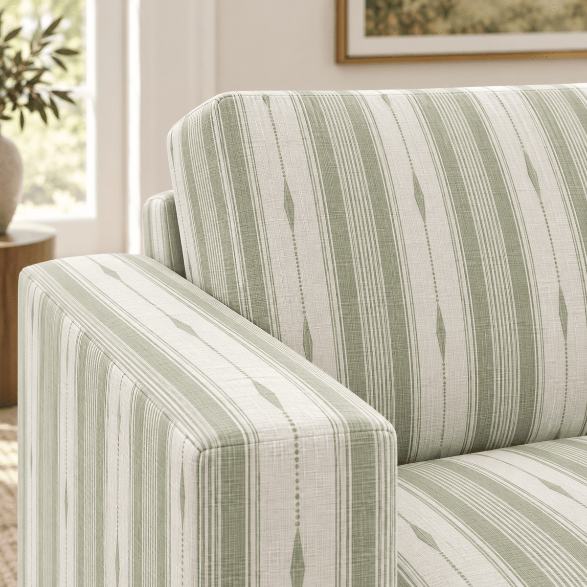 The Christopher Sofa in Blue Dresses Lemongrass Stripes - Lemon Park