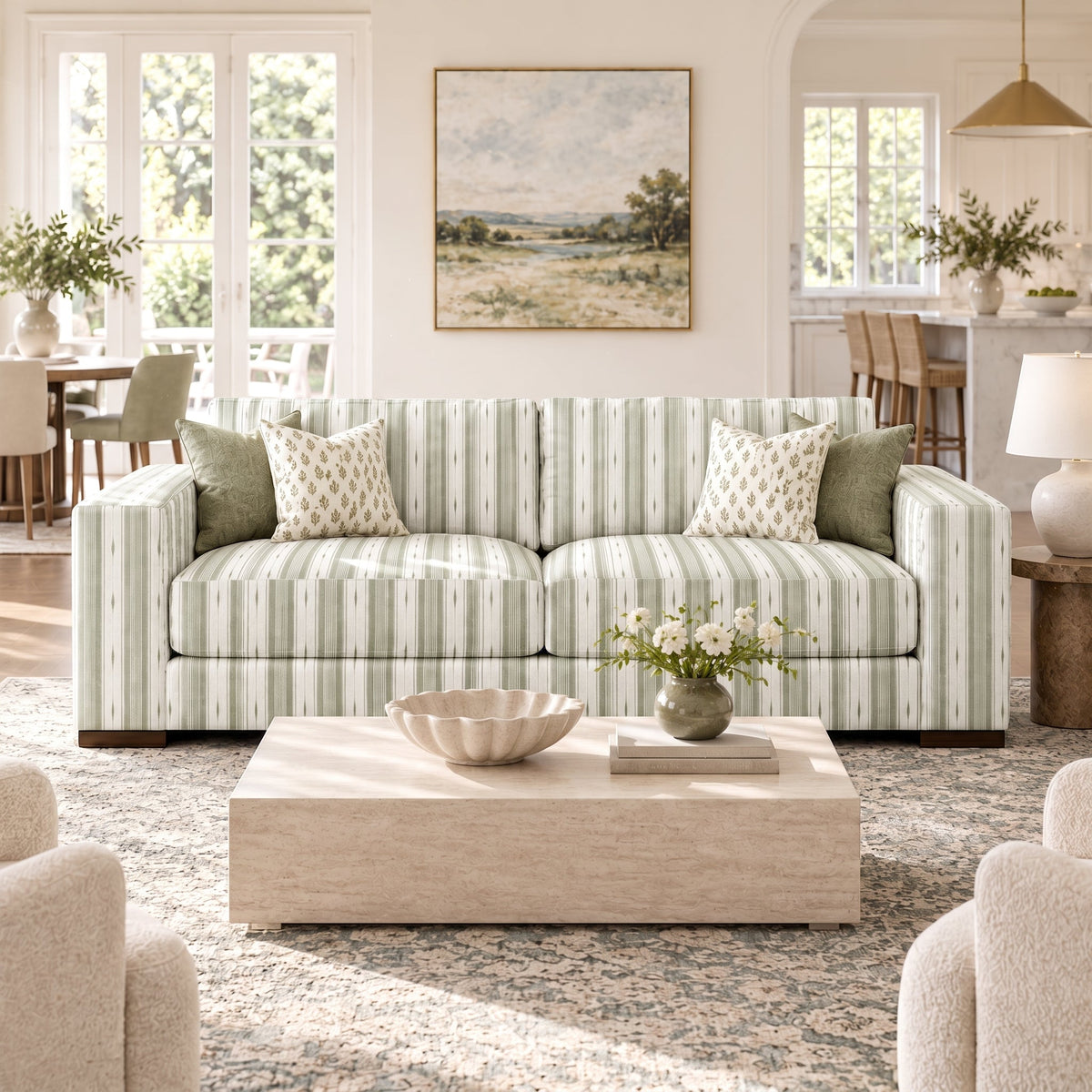 The Christopher Sofa in Blue Dresses Lemongrass Stripes - Lemon Park