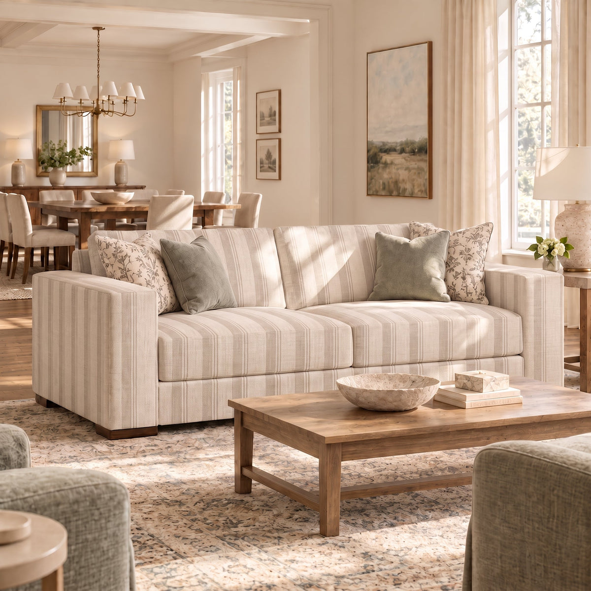 The Christopher Sofa in Hedgerow Travertine Stripes - Lemon Park