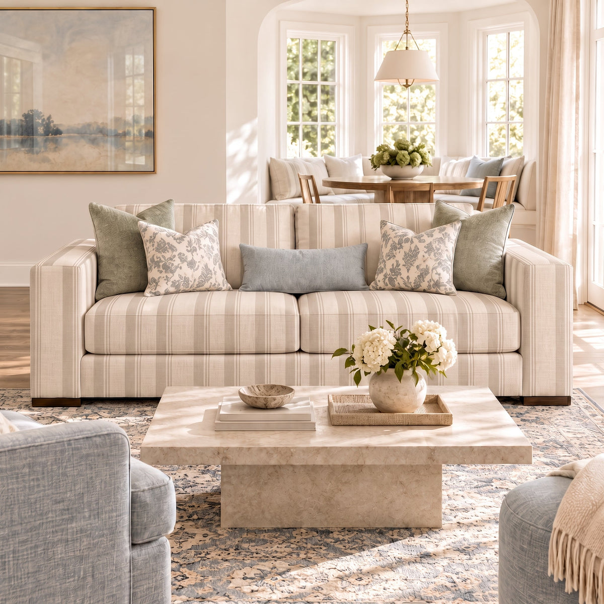 The Christopher Sofa in Hedgerow Travertine Stripes - Lemon Park