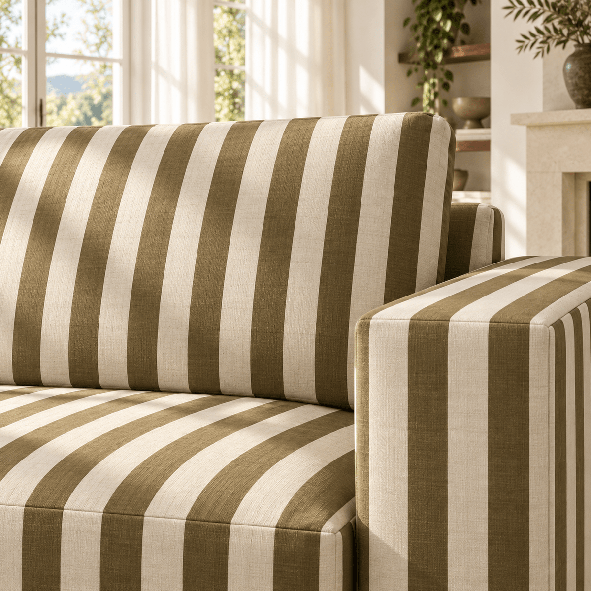 The Christopher Sofa in Jude Olive Stripes - Lemon Park