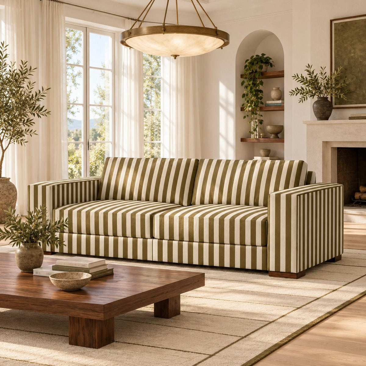 The Christopher Sofa in Jude Olive Stripes - Lemon Park