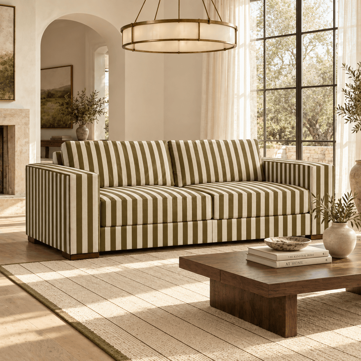 The Christopher Sofa in Jude Olive Stripes - Lemon Park