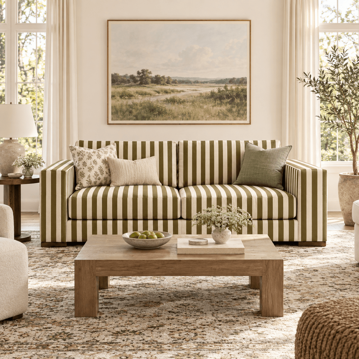 The Christopher Sofa in Jude Olive Stripes - Lemon Park
