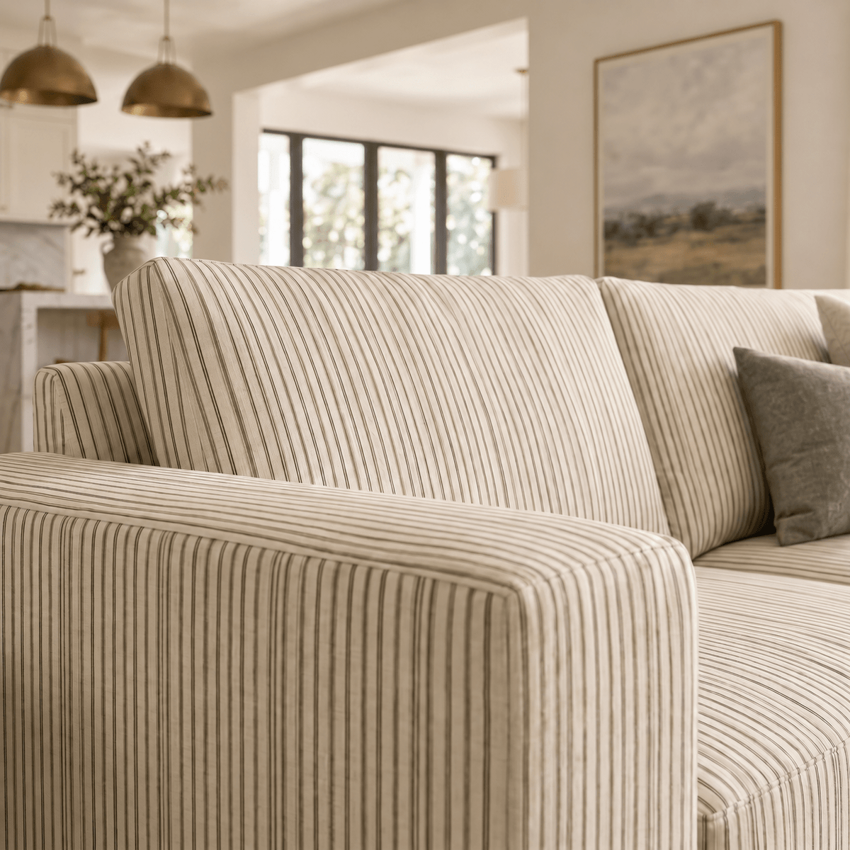 The Christopher Sofa in Jude Pinstripe - Lemon Park