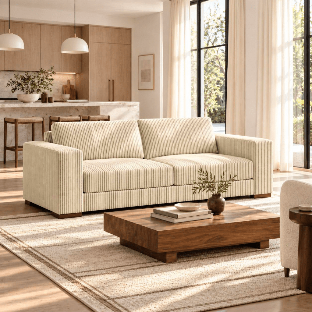 The Christopher Sofa in Jude Pinstripe - Lemon Park