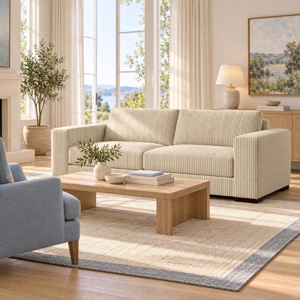 The Christopher Sofa in Jude Pinstripe - Lemon Park