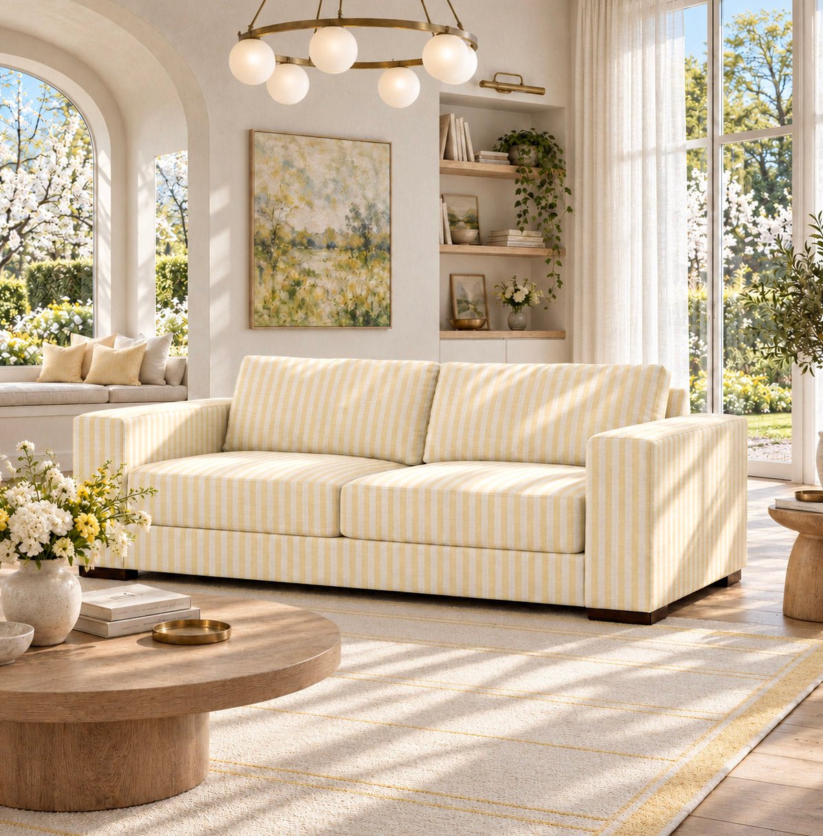 The Christopher Sofa in Juliet's Garden Easter Yellow Stripe - Lemon Park
