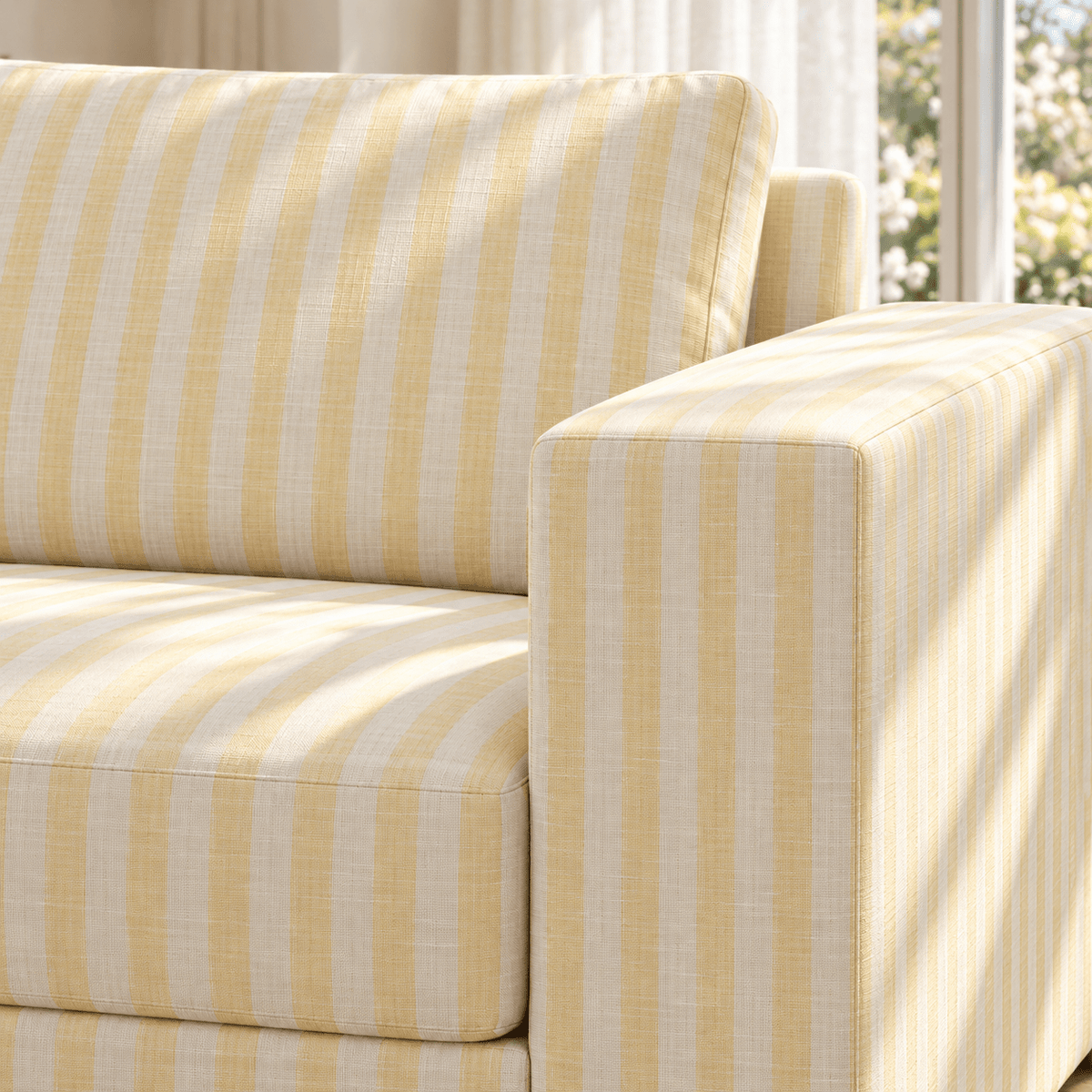 The Christopher Sofa in Juliet's Garden Easter Yellow Stripe - Lemon Park