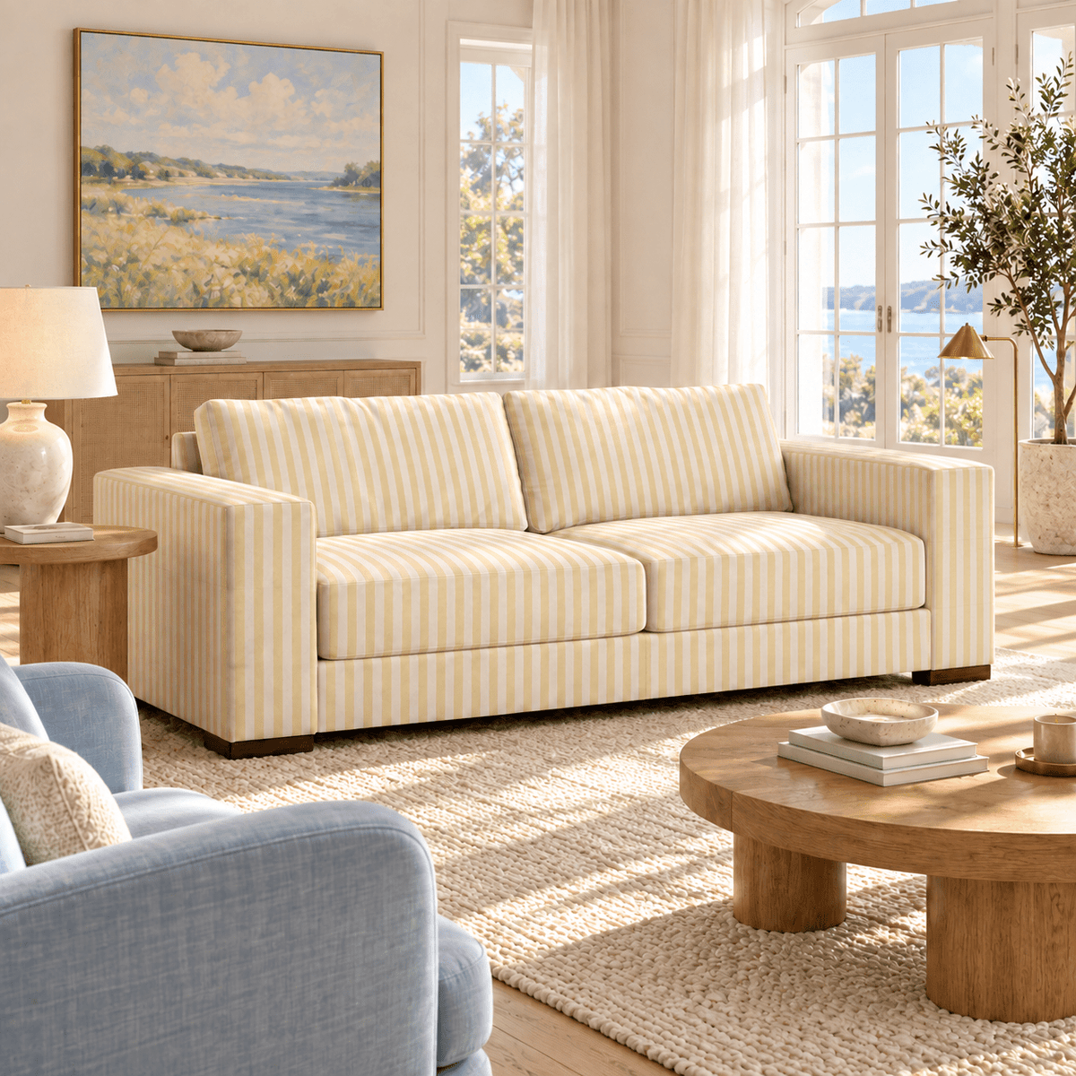 The Christopher Sofa in Juliet's Garden Easter Yellow Stripe - Lemon Park
