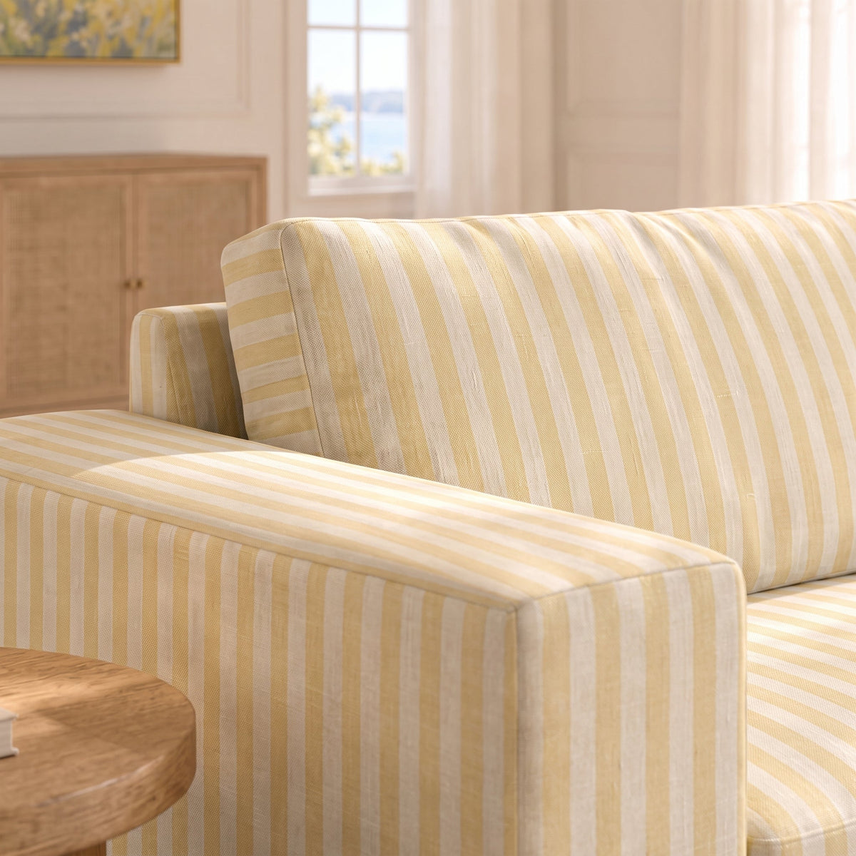 The Christopher Sofa in Juliet's Garden Easter Yellow Stripe - Lemon Park