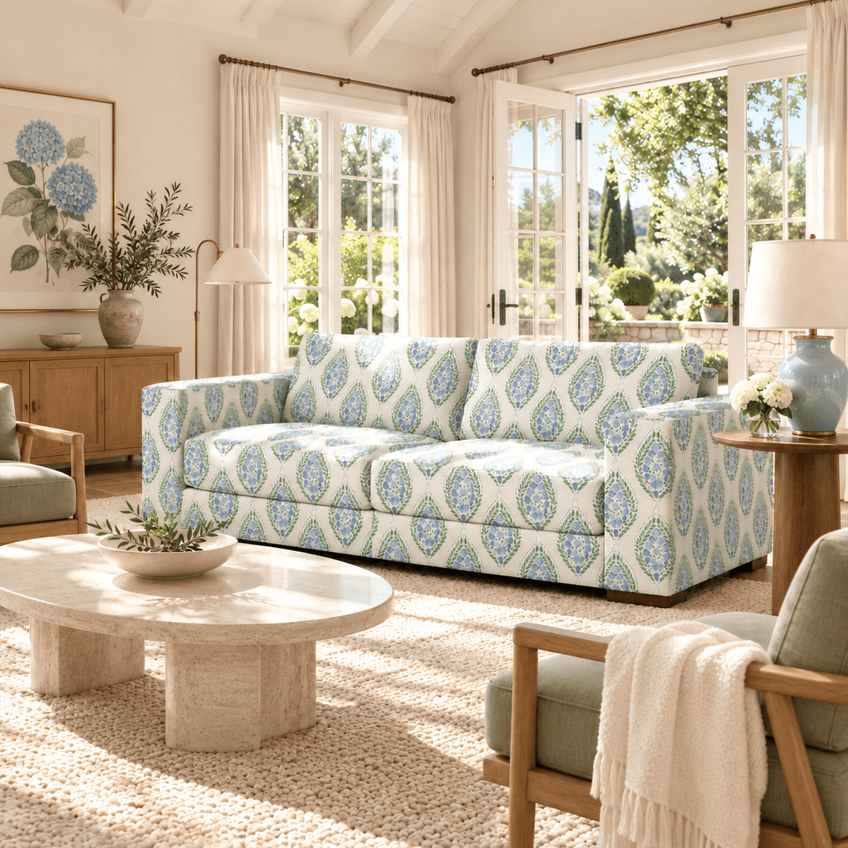 The Christopher Sofa in Leaf Me Be - Lemon Park
