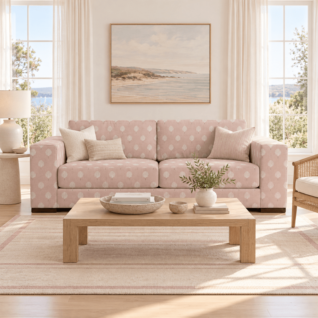 The Christopher Sofa in Loose Stems Petaline Block Print - Lemon Park
