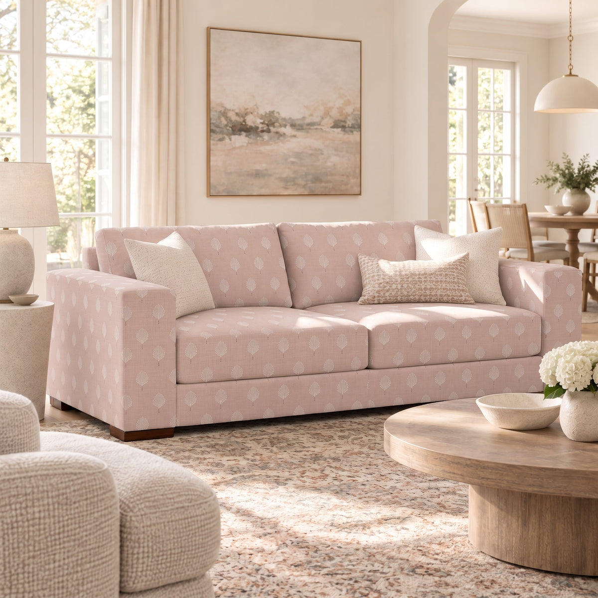 The Christopher Sofa in Loose Stems Petaline Block Print - Lemon Park