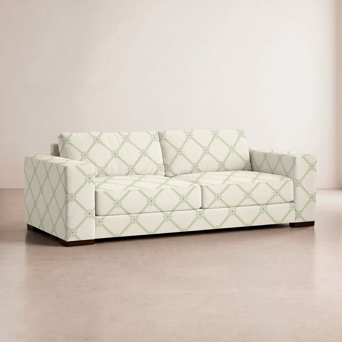 The Christopher Sofa in Mint To Be Floral Lattice - Lemon Park