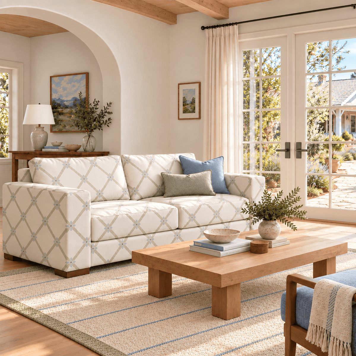 The Christopher Sofa in Mint To Be Floral Lattice - Lemon Park