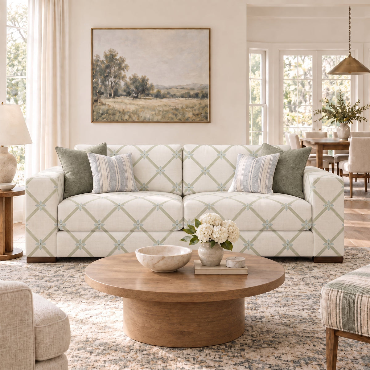 The Christopher Sofa in Mint To Be Floral Lattice - Lemon Park