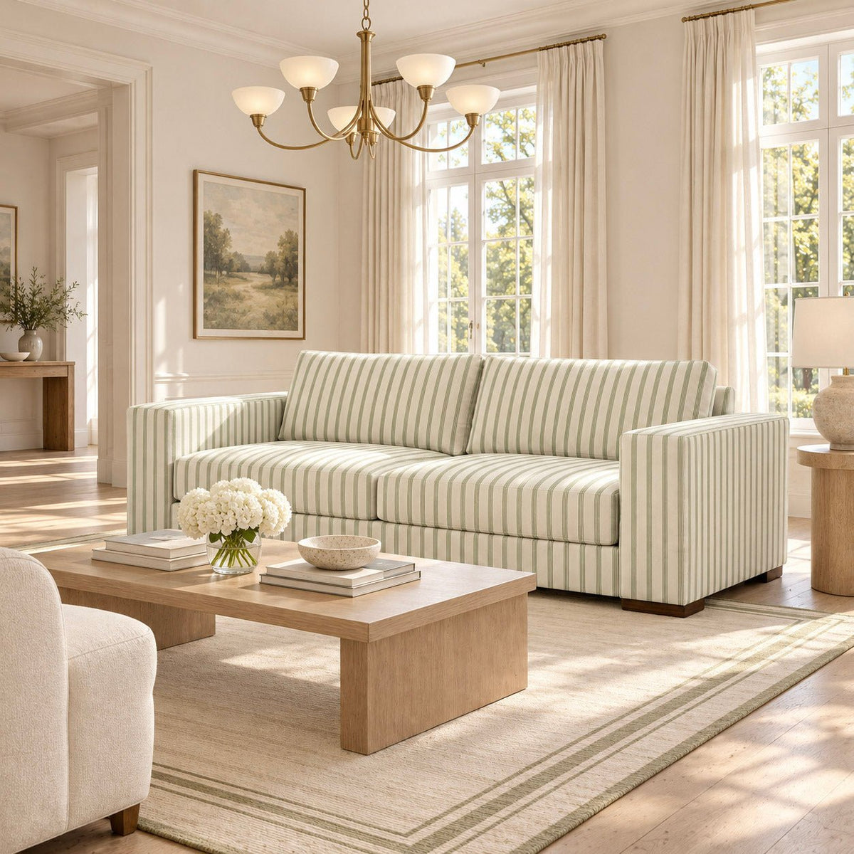 The Christopher Sofa in Orange County Olive Stripes - Lemon Park