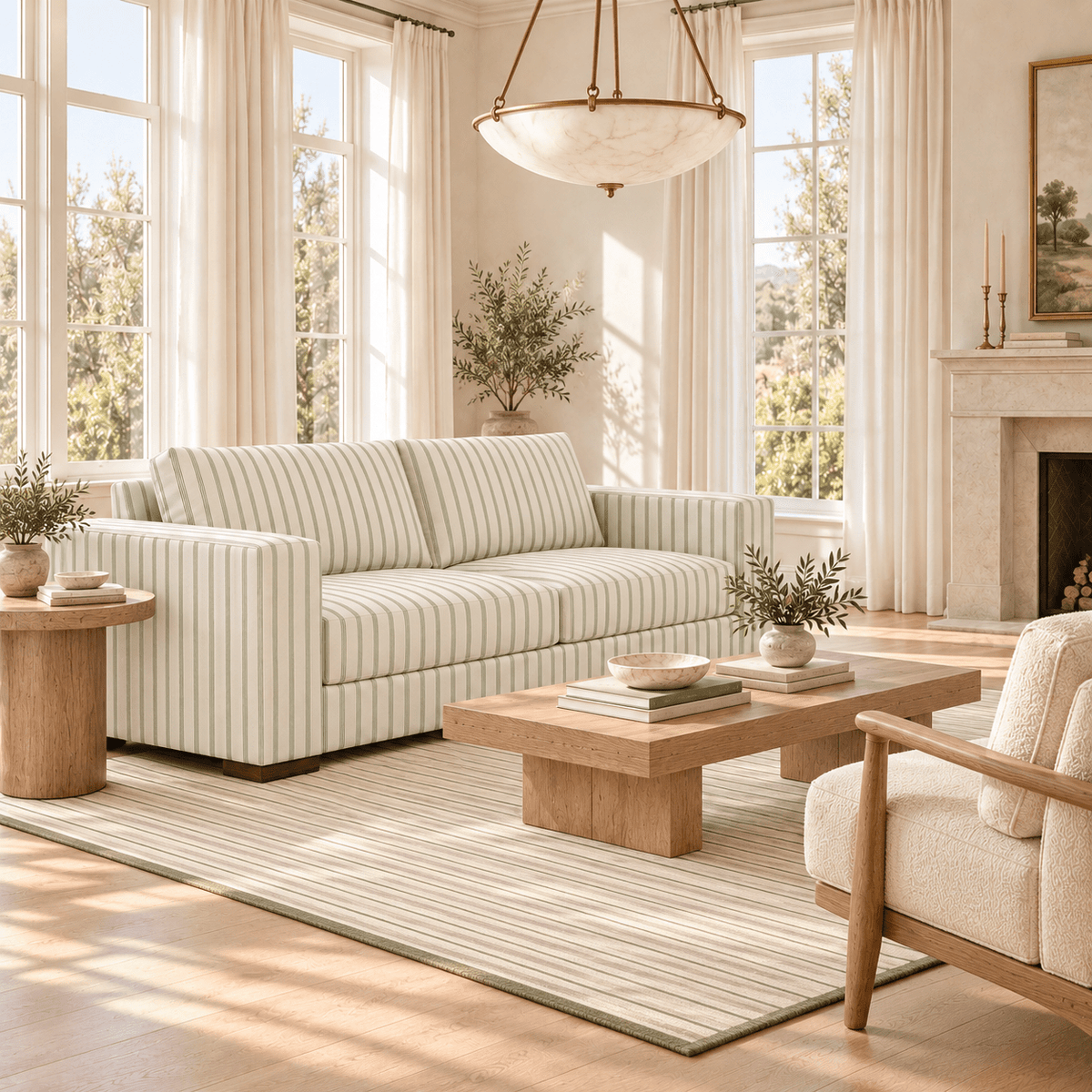The Christopher Sofa in Orange County Olive Stripes - Lemon Park